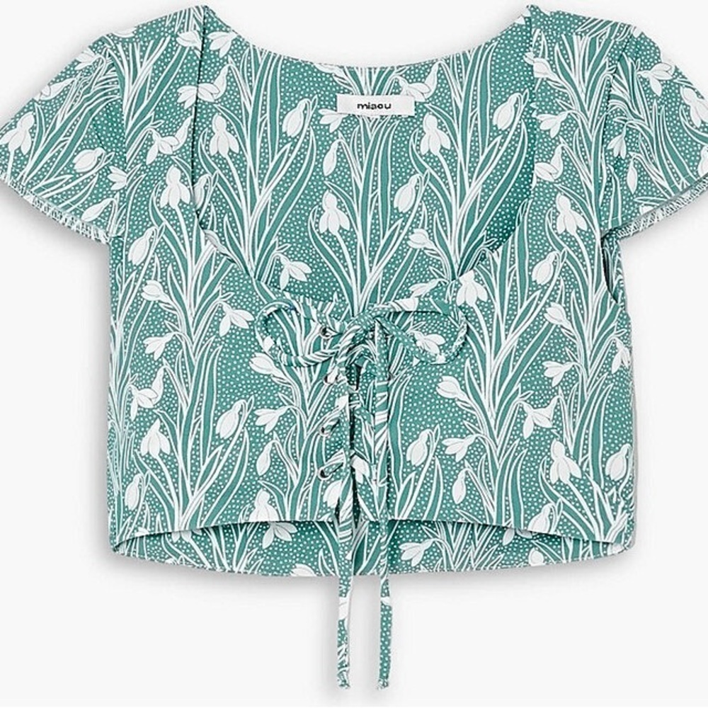NWT Miaou Arielle Lace Up front Cropped Top in teal / white brand new cr…